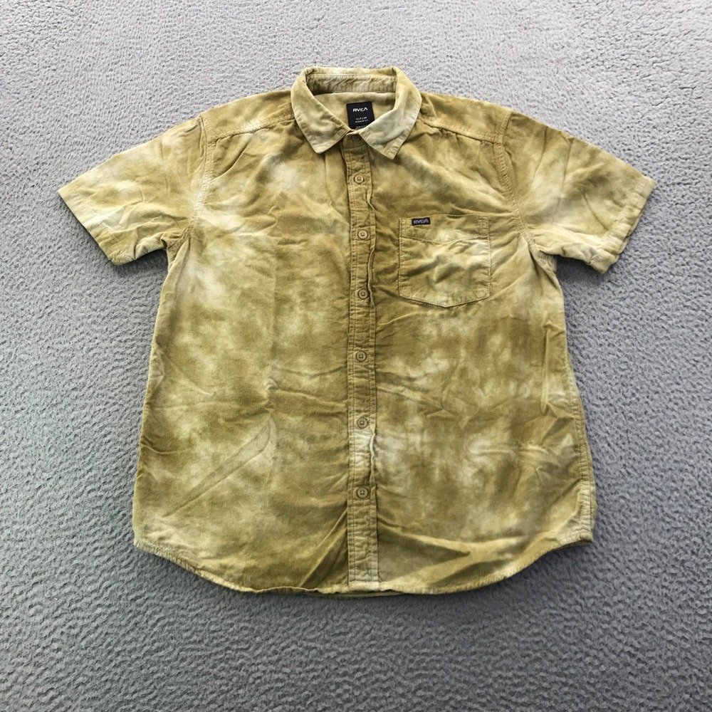 RVCA Shirt Mens Small Brown Tie Dye Corduroy Short Sleeve Button Up Skate Surf